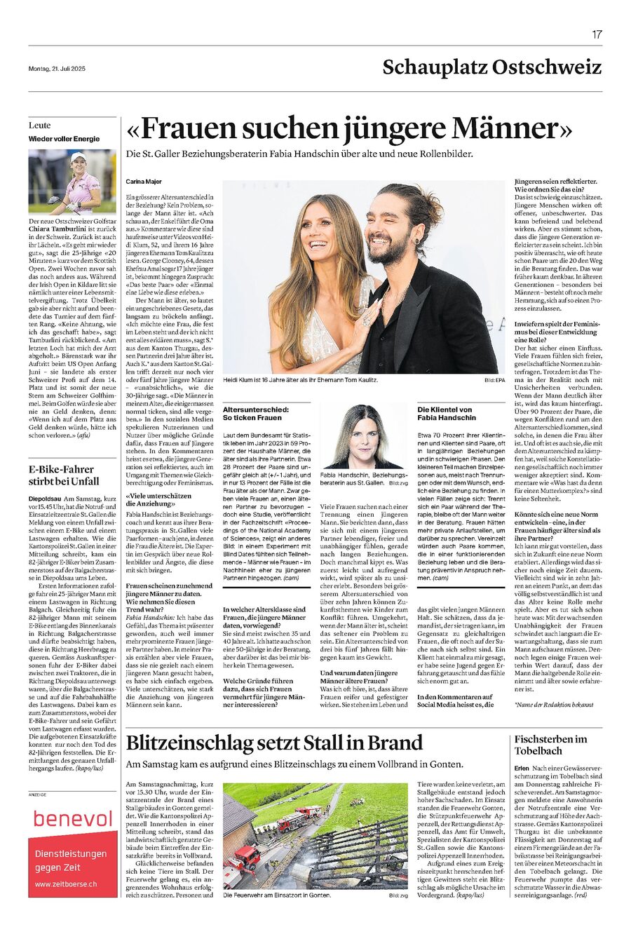 Zeitungsartikel im St. Galler Tagblatt: «Frauen suchen jüngere Männer»